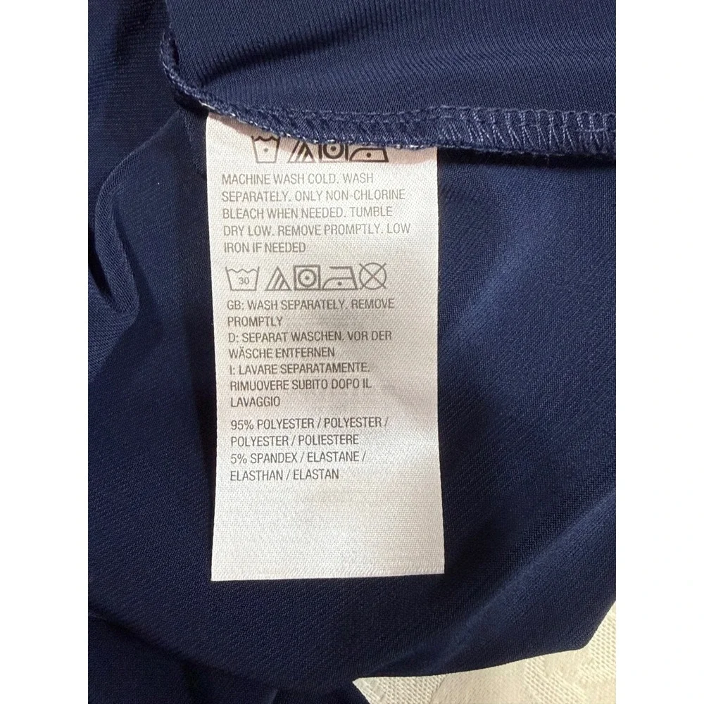 Susan Graver Liquid Knit Dress Womens Large Navy Blue Back Strap Pockets Modest